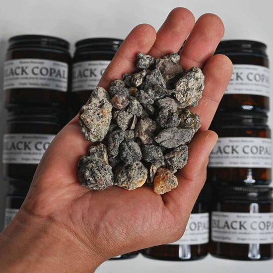 Black Copal Resin Incense  in hand 