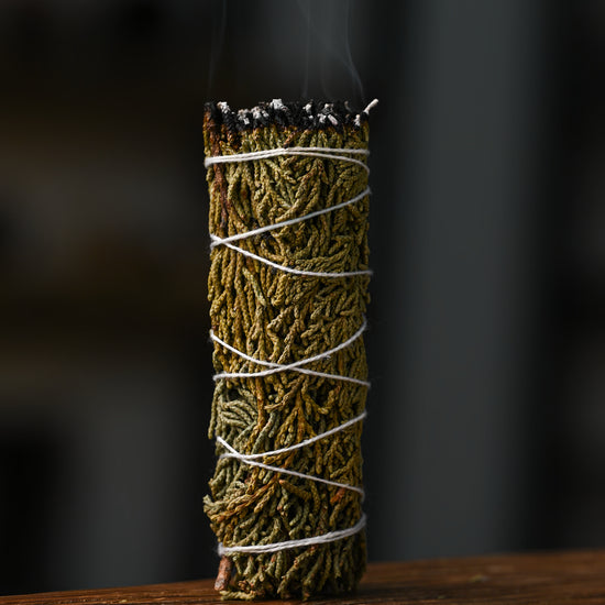 Burning shot of Juniper smudge stick