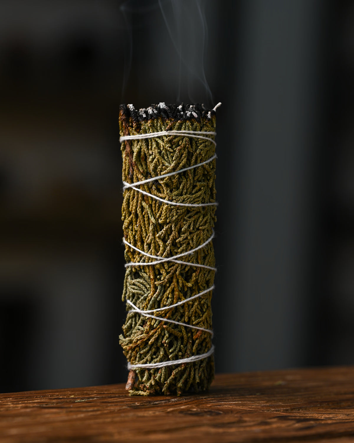 Burning shot of Juniper smudge stick