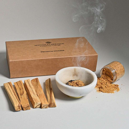 Burning Palo Santo Powder with Ceremonial Incense Smudging Kit