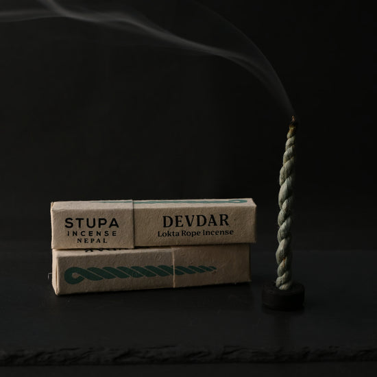 Burning of Devdar Lokta Rope Incense Tube