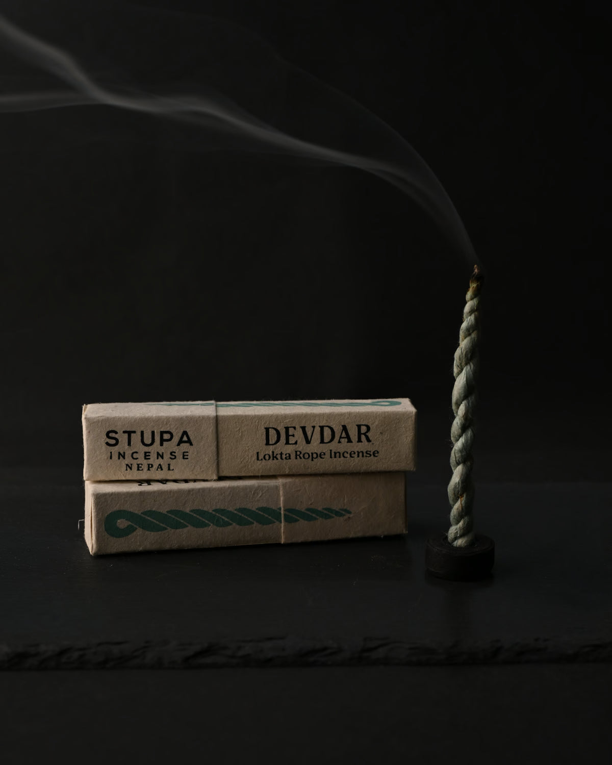 Burning of Devdar Lokta Rope Incense Tube