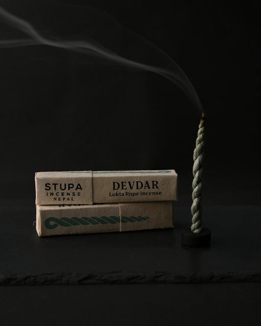 Burning of Devdar Lokta Rope Incense Tube