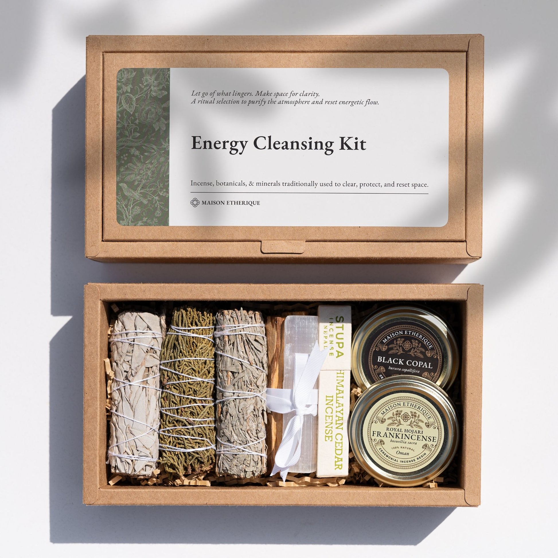 open and closed box of energy cleansing kit