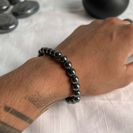 Hematite Bracelet on tattooed hand