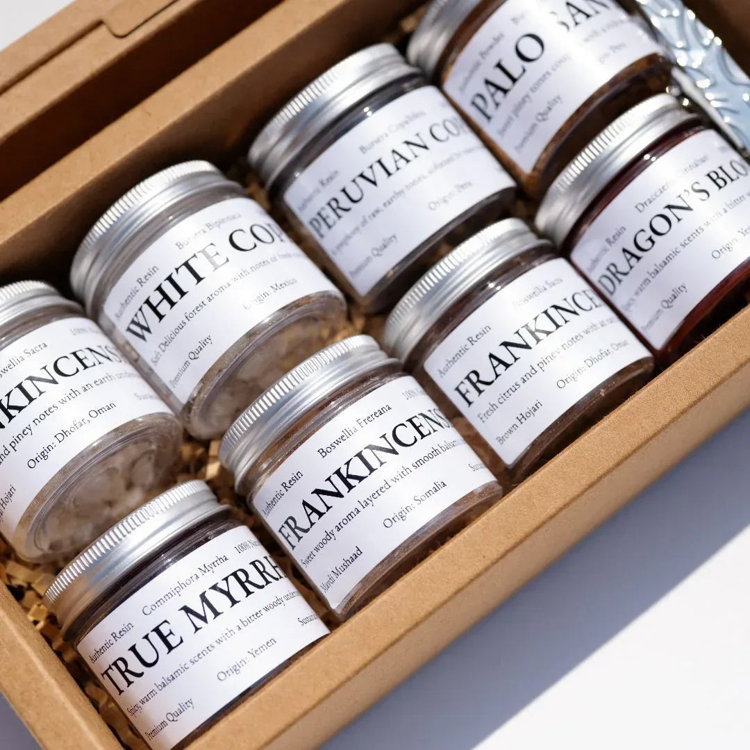Natural_Frankincense_True_Myrrh_Palo_Santo_White_Copal_Dragons_Blood_Resins - Maison Éthérique