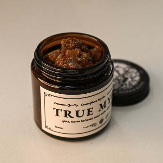 Opened jar of True Myrrh 