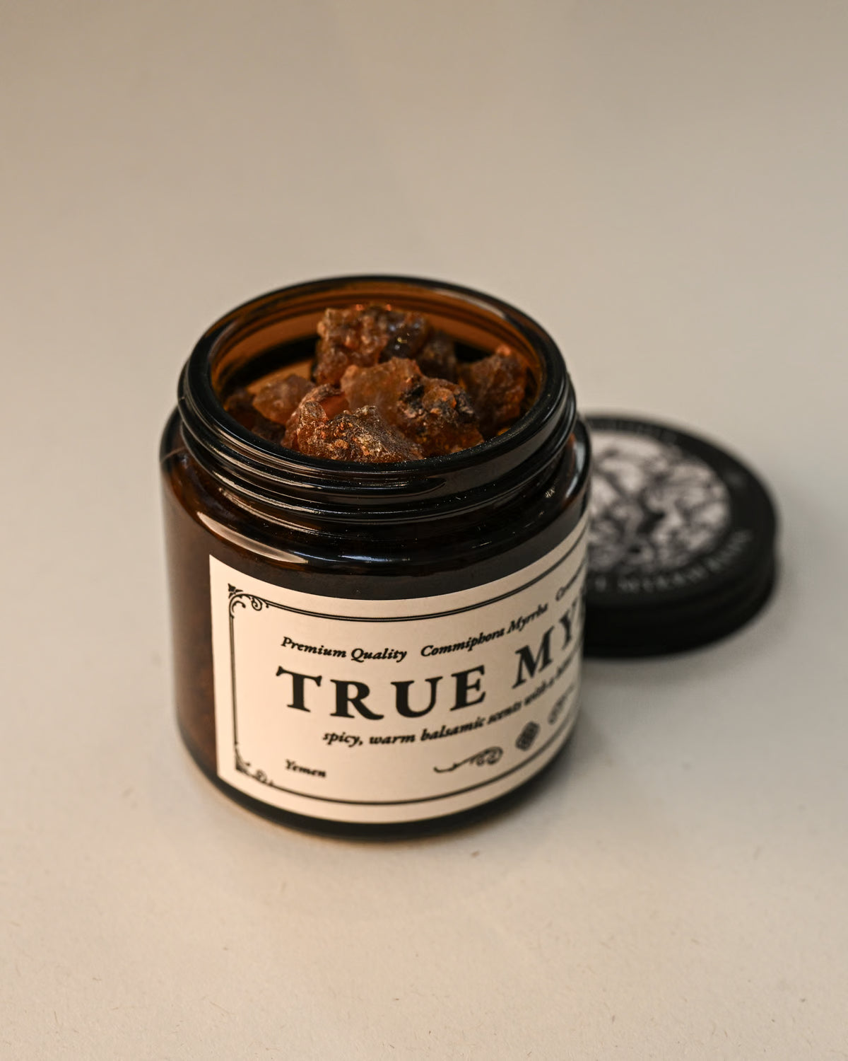 Opened jar of True Myrrh 