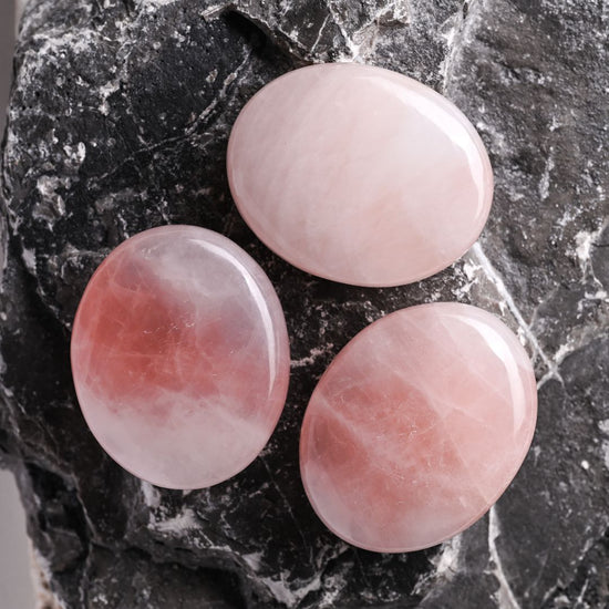 Set of 3 Rose Quartz palm stones