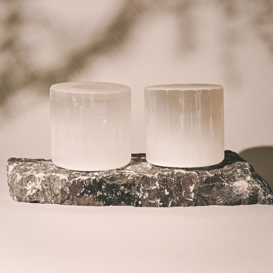 2 Selenite Crystal Round Candle Holder 