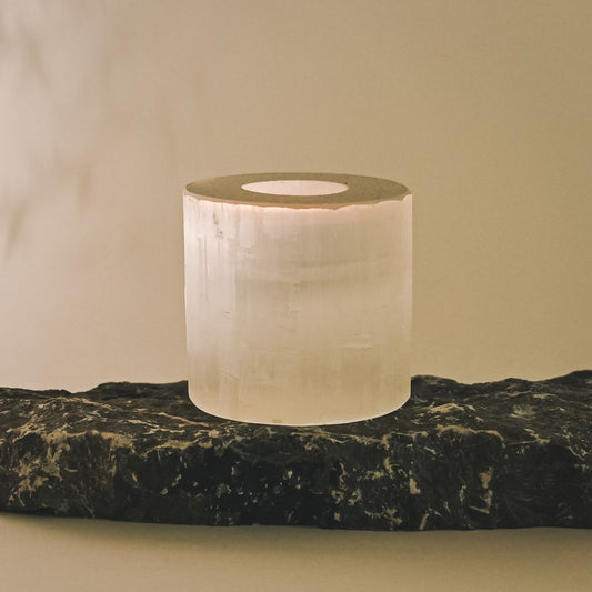 Selenite Crystal Round Candle Holder by Maison Etherique