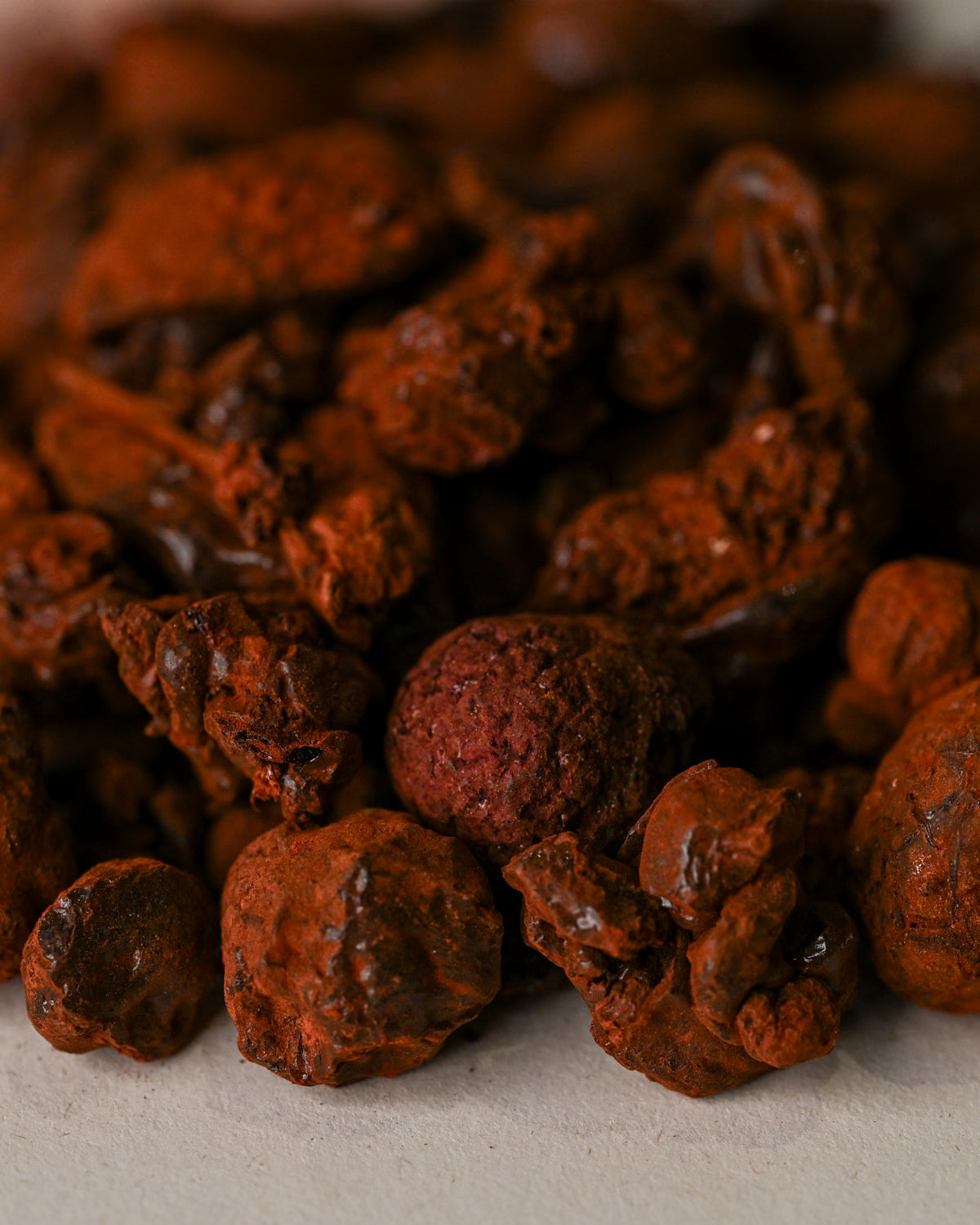 Close view of deep red Dragon's Blood resin pieces (Dracaena cinnabari) from Socotra, Yemen.