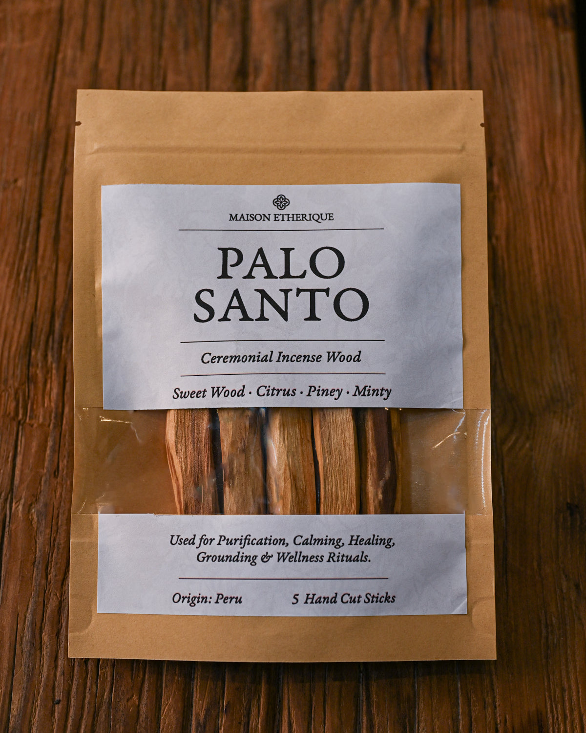 packaging of palo santo
