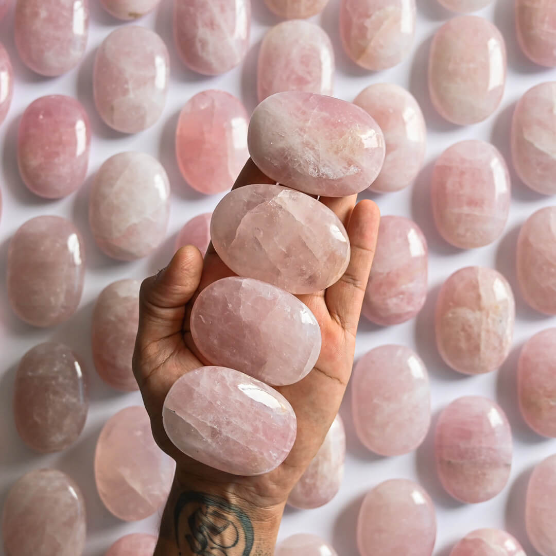 Rose Quartz Palm Stones on hand